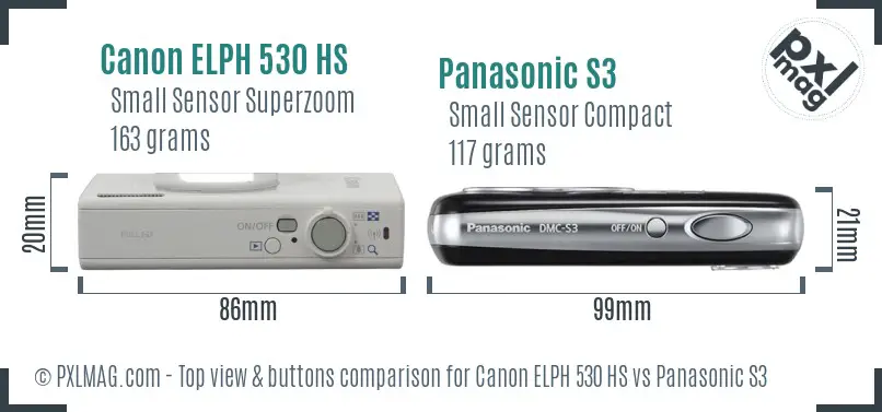 Canon ELPH 530 HS vs Panasonic S3 top view buttons comparison