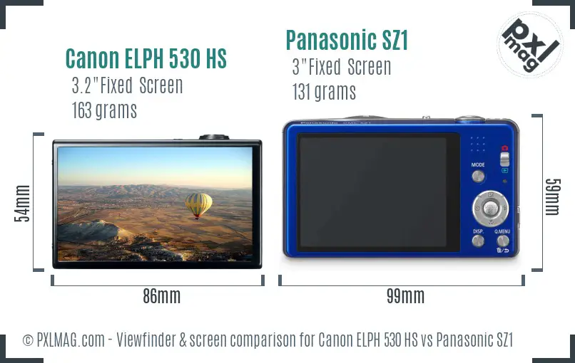 Canon ELPH 530 HS vs Panasonic SZ1 Screen and Viewfinder comparison