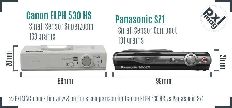 Canon ELPH 530 HS vs Panasonic SZ1 top view buttons comparison