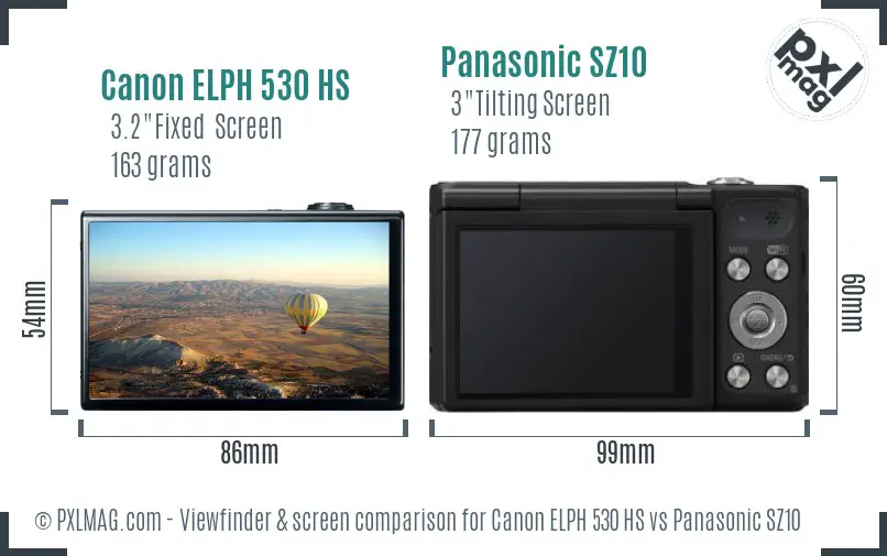 Canon ELPH 530 HS vs Panasonic SZ10 Screen and Viewfinder comparison