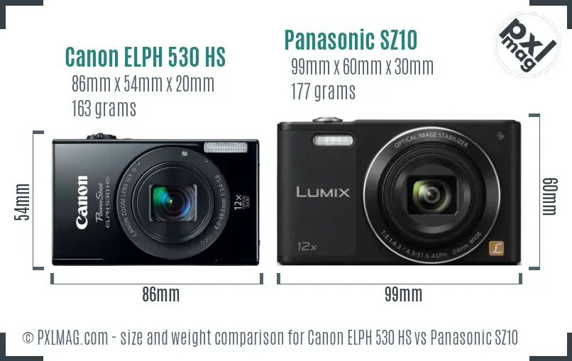 Canon ELPH 530 HS vs Panasonic SZ10 size comparison