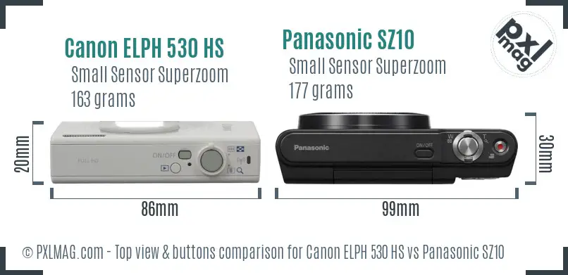 Canon ELPH 530 HS vs Panasonic SZ10 top view buttons comparison