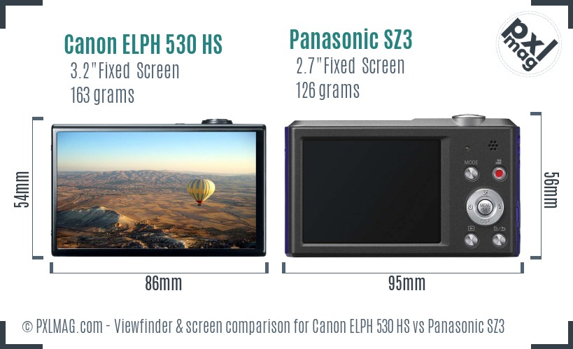 Canon ELPH 530 HS vs Panasonic SZ3 Screen and Viewfinder comparison