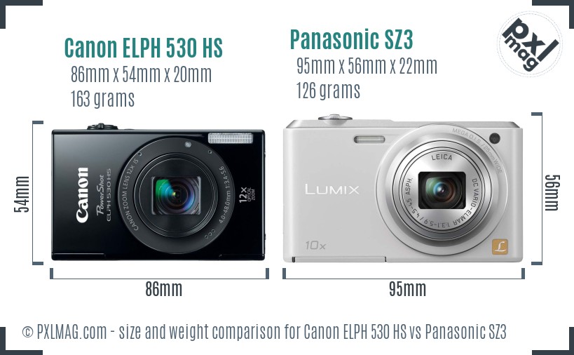 Canon ELPH 530 HS vs Panasonic SZ3 size comparison