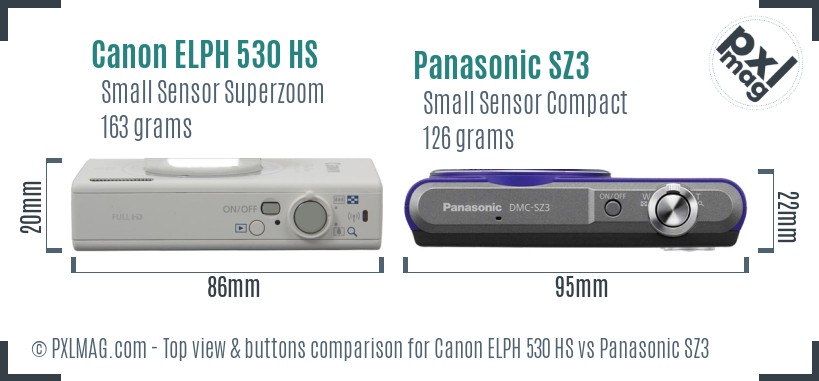 Canon ELPH 530 HS vs Panasonic SZ3 top view buttons comparison