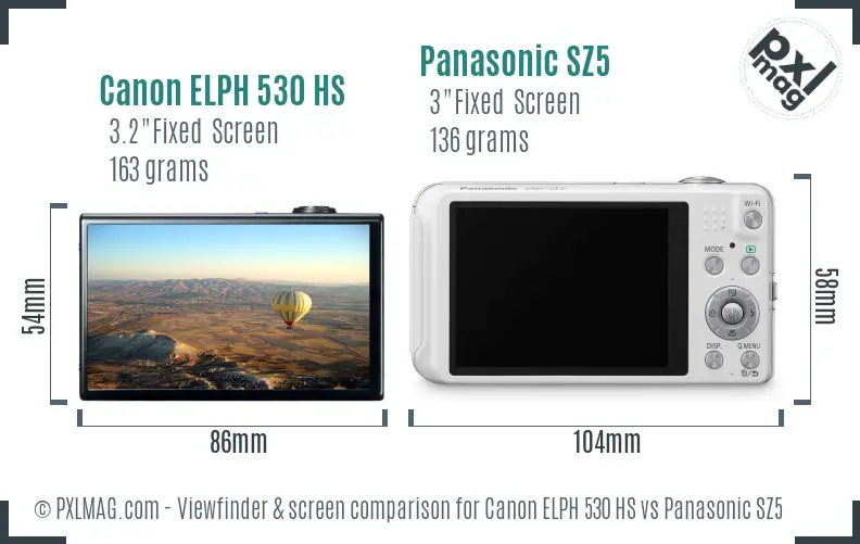 Canon ELPH 530 HS vs Panasonic SZ5 Screen and Viewfinder comparison