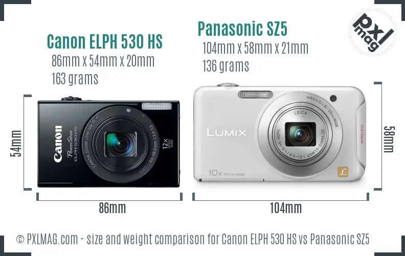 Canon ELPH 530 HS vs Panasonic SZ5 size comparison