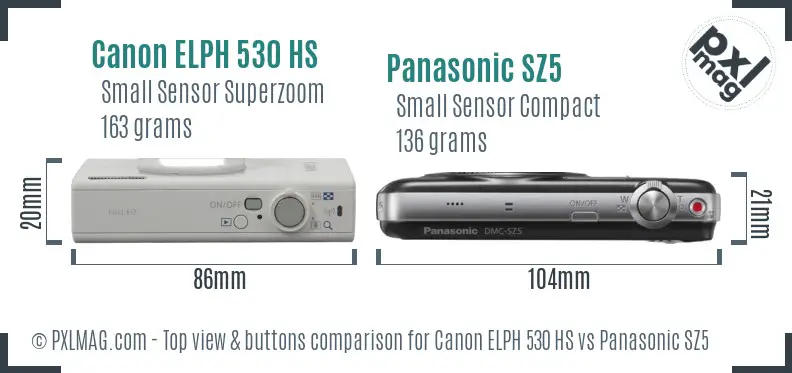 Canon ELPH 530 HS vs Panasonic SZ5 top view buttons comparison