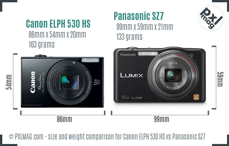 Canon ELPH 530 HS vs Panasonic SZ7 size comparison Canon ELPH 530 HS vs Panasonic SZ7 size comparison