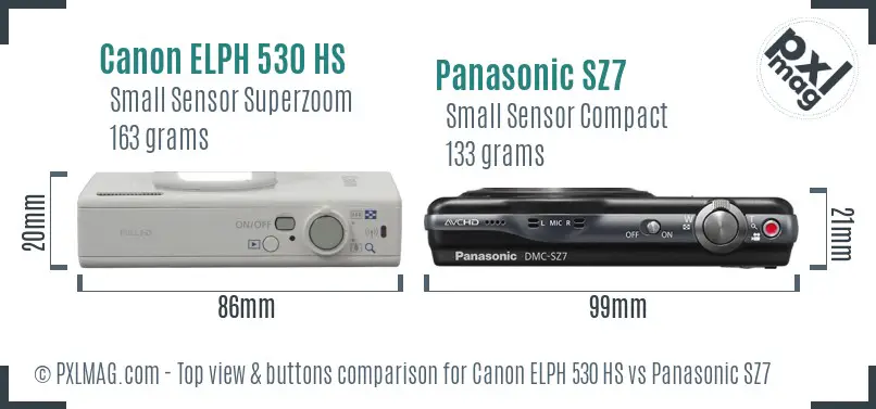 Canon ELPH 530 HS vs Panasonic SZ7 top view buttons comparison Canon ELPH 530 HS vs Panasonic SZ7 top view buttons comparison