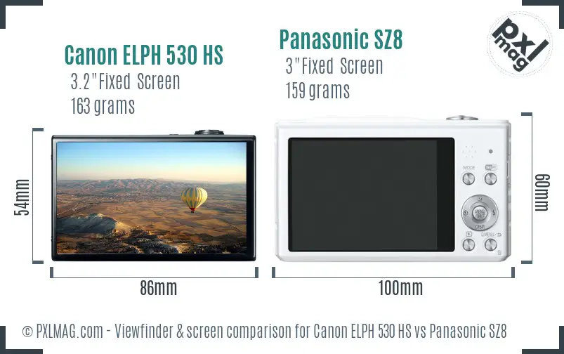 Canon ELPH 530 HS vs Panasonic SZ8 Screen and Viewfinder comparison Canon ELPH 530 HS vs Panasonic SZ8 Screen and Viewfinder comparison