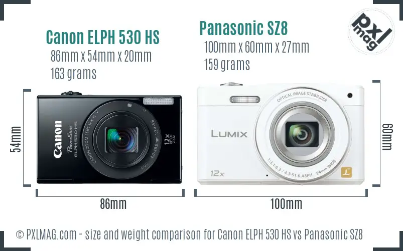 Canon ELPH 530 HS vs Panasonic SZ8 size comparison Canon ELPH 530 HS vs Panasonic SZ8 size comparison