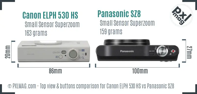 Canon ELPH 530 HS vs Panasonic SZ8 top view buttons comparison Canon ELPH 530 HS vs Panasonic SZ8 top view buttons comparison