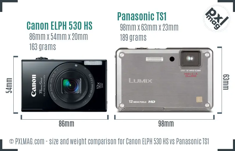 Canon ELPH 530 HS vs Panasonic TS1 size comparison