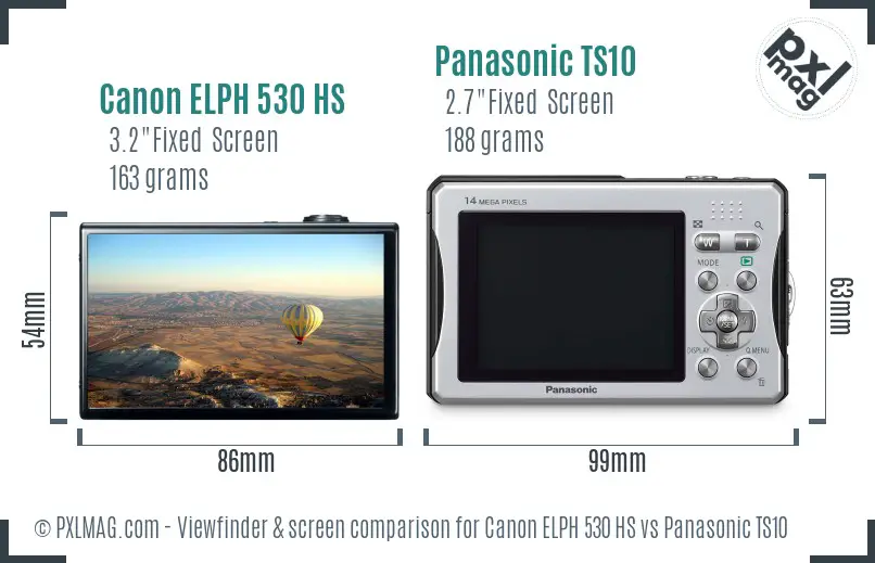 Canon ELPH 530 HS vs Panasonic TS10 Screen and Viewfinder comparison