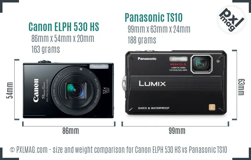 Canon ELPH 530 HS vs Panasonic TS10 size comparison