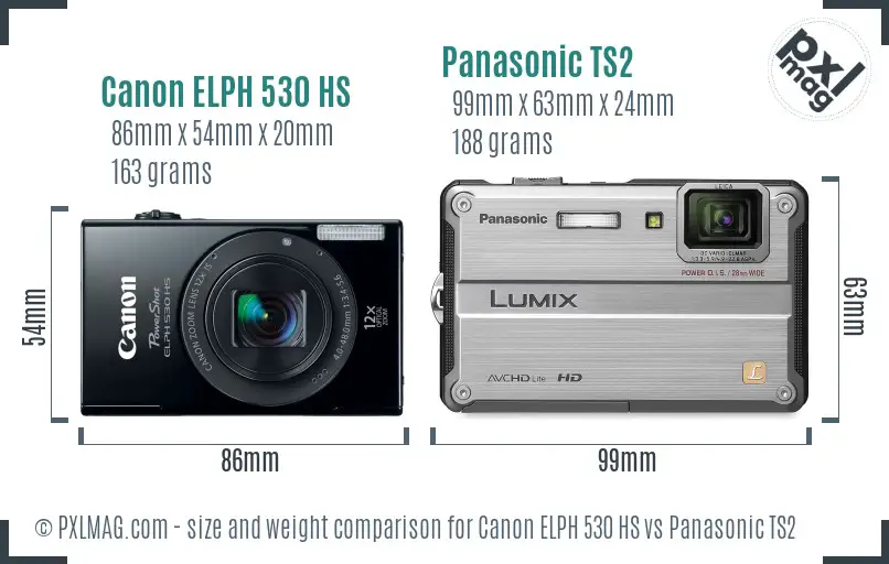 Canon ELPH 530 HS vs Panasonic TS2 size comparison