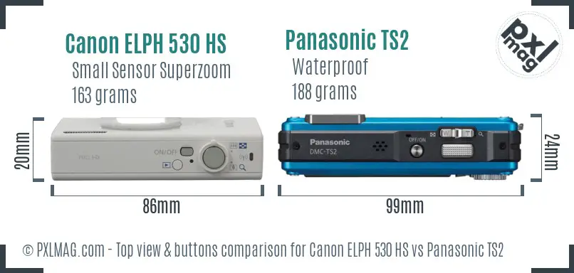 Canon ELPH 530 HS vs Panasonic TS2 top view buttons comparison