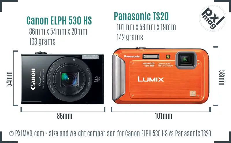 Canon ELPH 530 HS vs Panasonic TS20 size comparison Canon ELPH 530 HS vs Panasonic TS20 size comparison