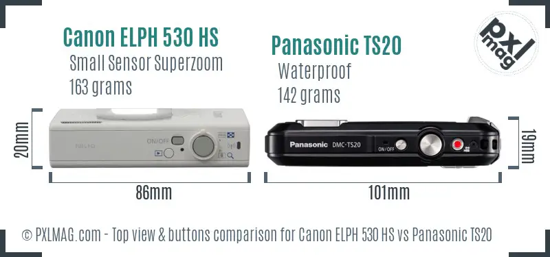 Canon ELPH 530 HS vs Panasonic TS20 top view buttons comparison Canon ELPH 530 HS vs Panasonic TS20 top view buttons comparison