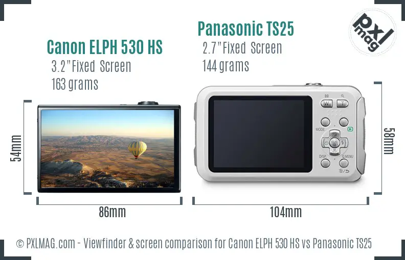 Canon ELPH 530 HS vs Panasonic TS25 Screen and Viewfinder comparison