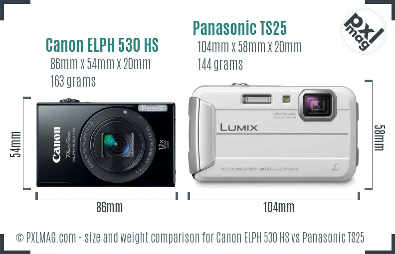 Canon ELPH 530 HS vs Panasonic TS25 size comparison