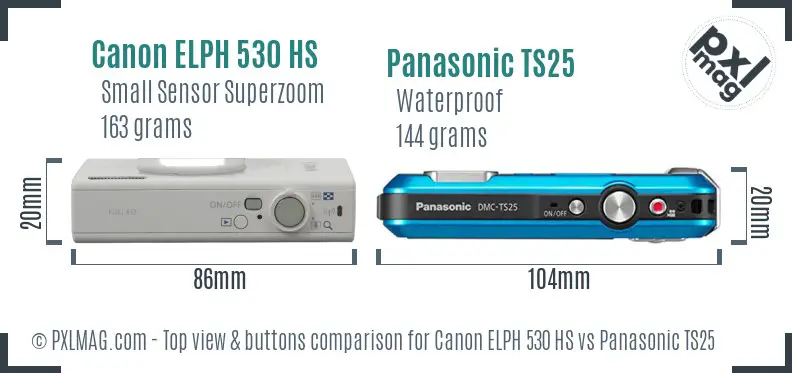 Canon ELPH 530 HS vs Panasonic TS25 top view buttons comparison