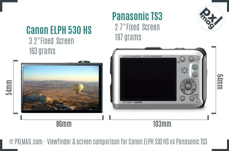 Canon ELPH 530 HS vs Panasonic TS3 Screen and Viewfinder comparison