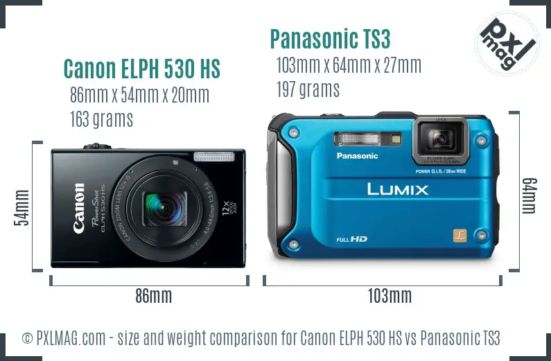 Canon ELPH 530 HS vs Panasonic TS3 size comparison