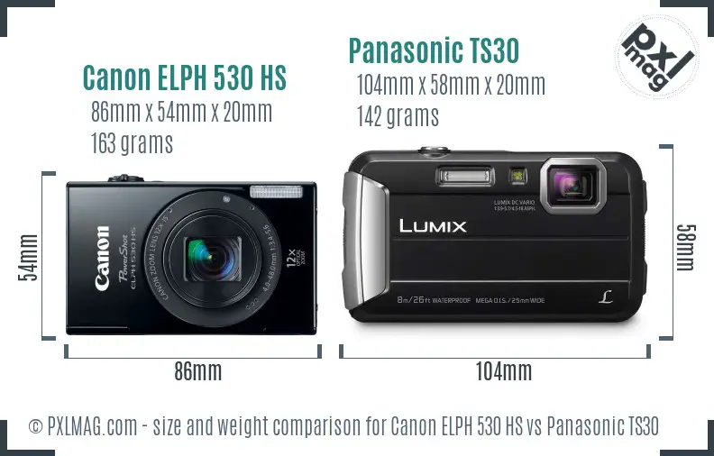 Canon ELPH 530 HS vs Panasonic TS30 size comparison