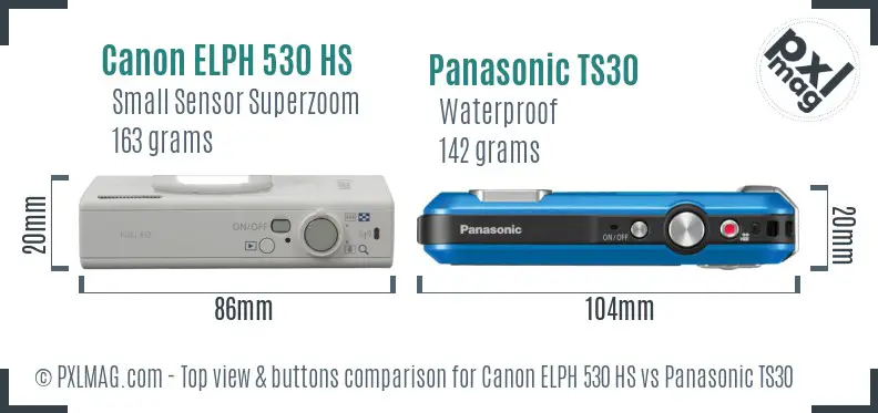 Canon ELPH 530 HS vs Panasonic TS30 top view buttons comparison