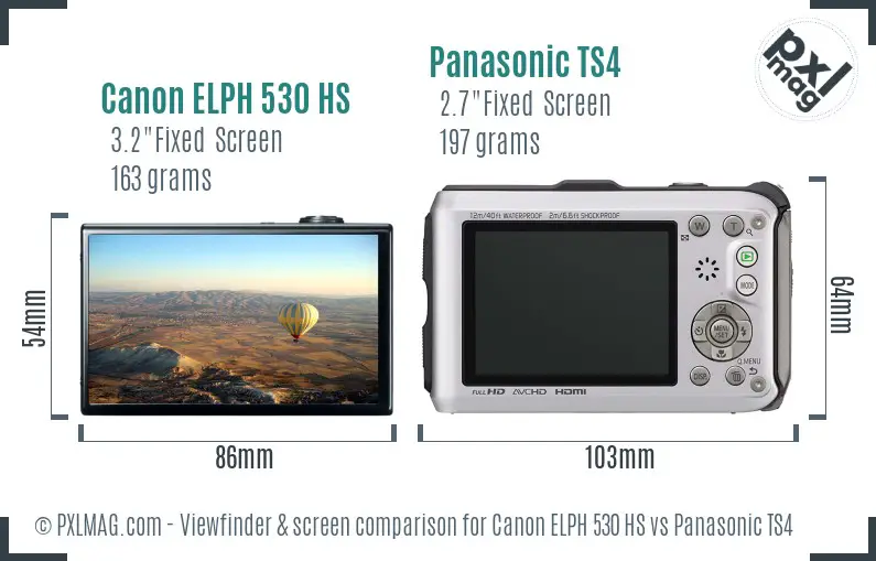 Canon ELPH 530 HS vs Panasonic TS4 Screen and Viewfinder comparison