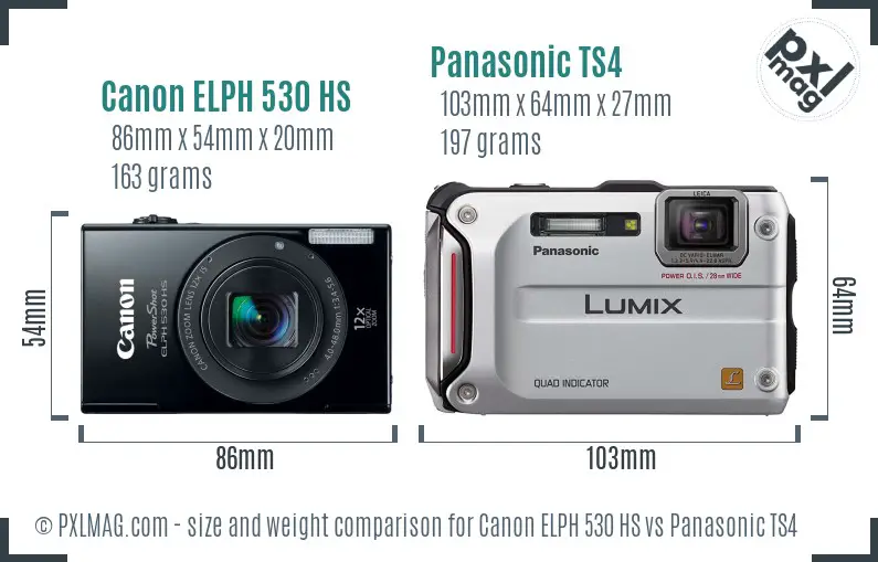 Canon ELPH 530 HS vs Panasonic TS4 size comparison