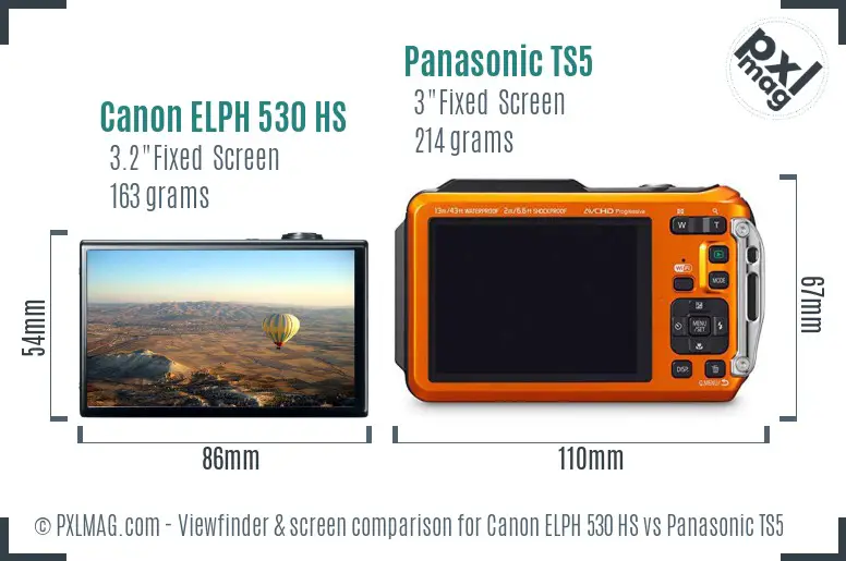 Canon ELPH 530 HS vs Panasonic TS5 Screen and Viewfinder comparison