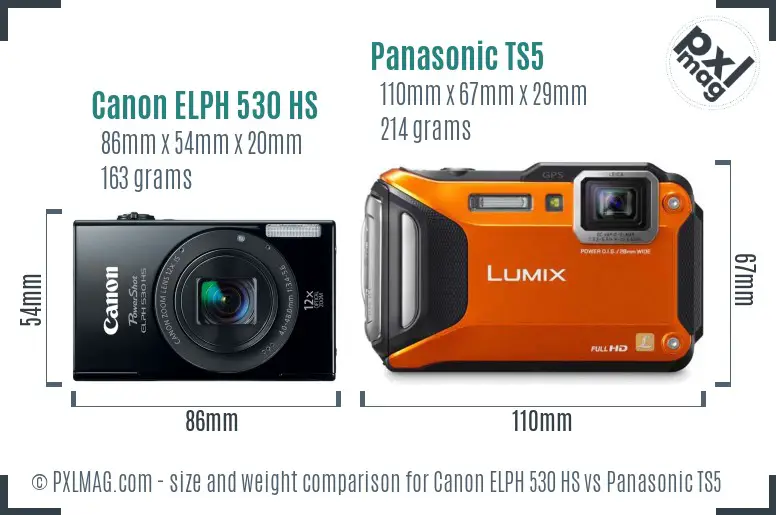 Canon ELPH 530 HS vs Panasonic TS5 size comparison