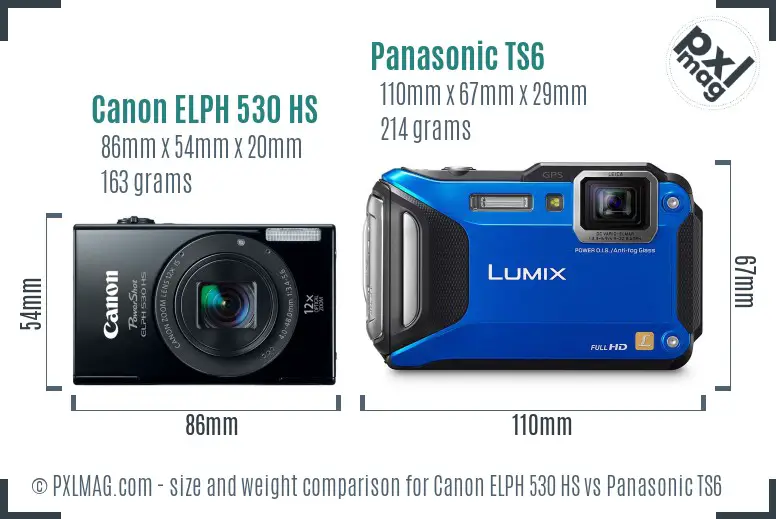 Canon ELPH 530 HS vs Panasonic TS6 size comparison