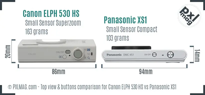 Canon ELPH 530 HS vs Panasonic XS1 top view buttons comparison Canon ELPH 530 HS vs Panasonic XS1 top view buttons comparison