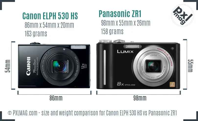 Canon ELPH 530 HS vs Panasonic ZR1 size comparison Canon ELPH 530 HS vs Panasonic ZR1 size comparison