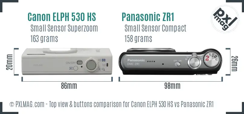 Canon ELPH 530 HS vs Panasonic ZR1 top view buttons comparison Canon ELPH 530 HS vs Panasonic ZR1 top view buttons comparison