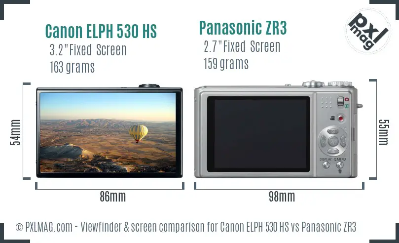 Canon ELPH 530 HS vs Panasonic ZR3 Screen and Viewfinder comparison