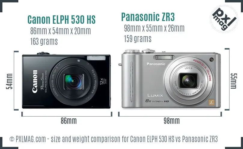 Canon ELPH 530 HS vs Panasonic ZR3 size comparison