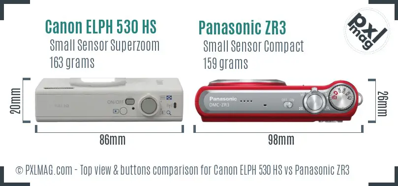 Canon ELPH 530 HS vs Panasonic ZR3 top view buttons comparison