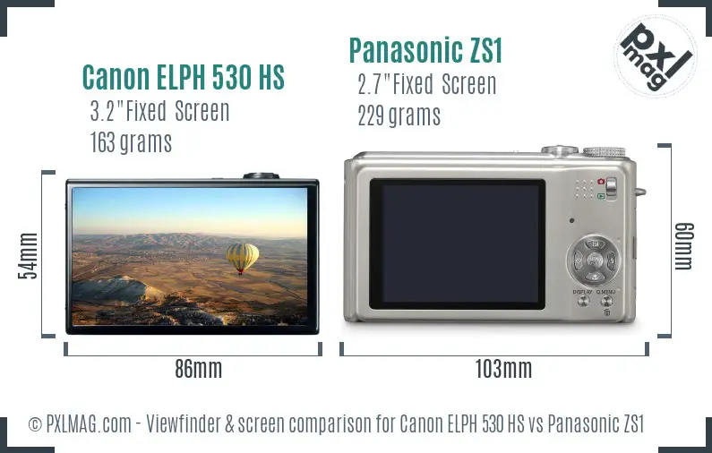 Canon ELPH 530 HS vs Panasonic ZS1 Screen and Viewfinder comparison