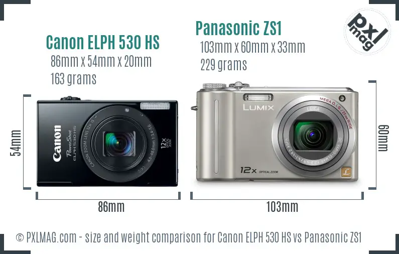 Canon ELPH 530 HS vs Panasonic ZS1 size comparison