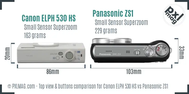 Canon ELPH 530 HS vs Panasonic ZS1 top view buttons comparison