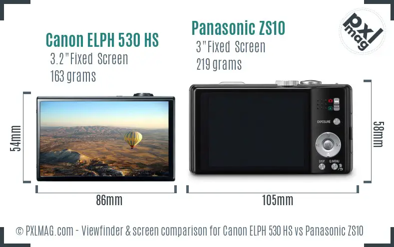 Canon ELPH 530 HS vs Panasonic ZS10 Screen and Viewfinder comparison