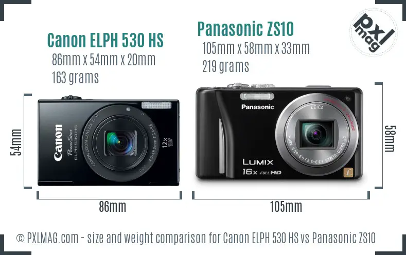 Canon ELPH 530 HS vs Panasonic ZS10 size comparison
