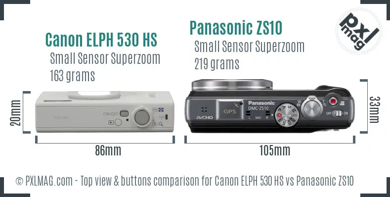 Canon ELPH 530 HS vs Panasonic ZS10 top view buttons comparison