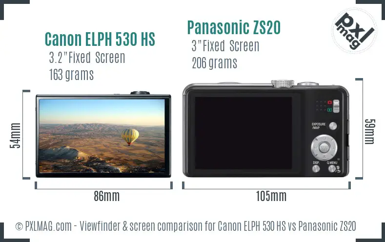 Canon ELPH 530 HS vs Panasonic ZS20 Screen and Viewfinder comparison