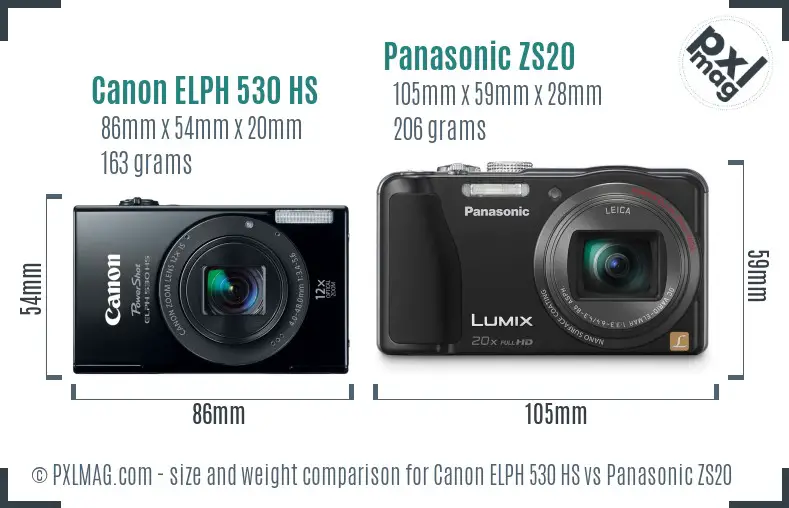 Canon ELPH 530 HS vs Panasonic ZS20 size comparison